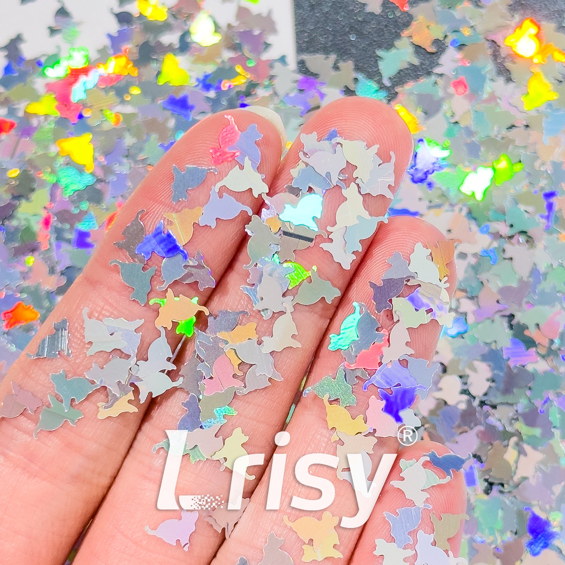 6mm Cat Shaped Holographic Silver Glitter LB0100