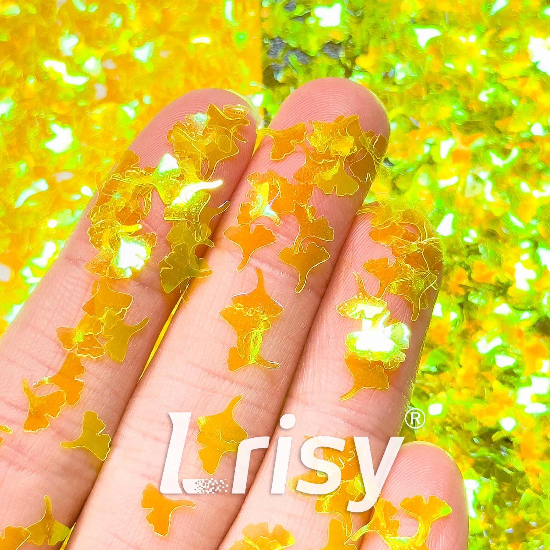 6mm Ginkgo Leaf Shaped Iridescent Yellow Glitter C050