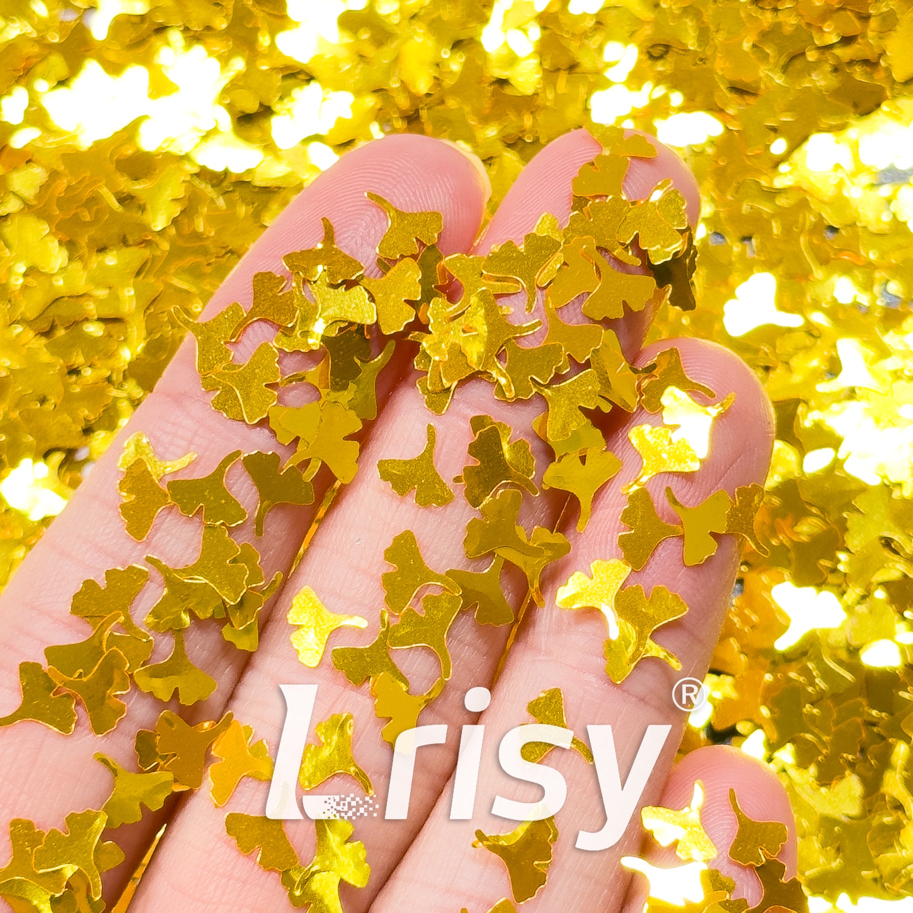 6mm Ginkgo Leaf Shaped Golden Glitter B0221