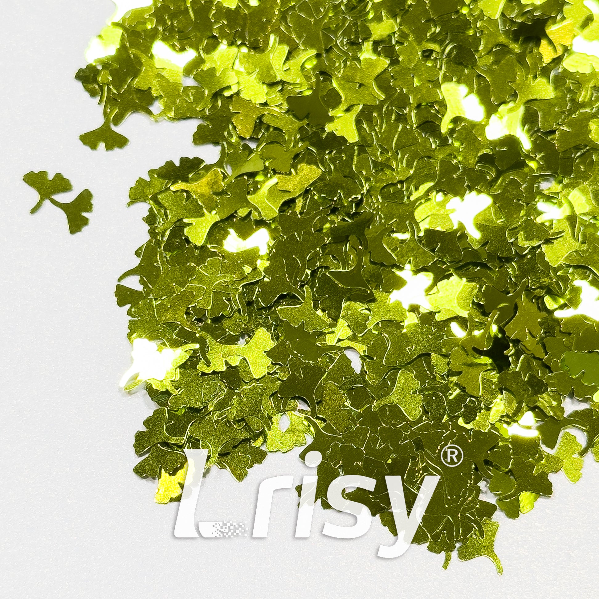 6mm Ginkgo Leaf Shaped Leaf Green Glitter B0617