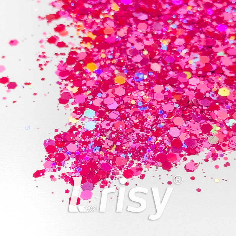 General Mixed Holographic Magenta Glitter Hexagon Shaped 1615