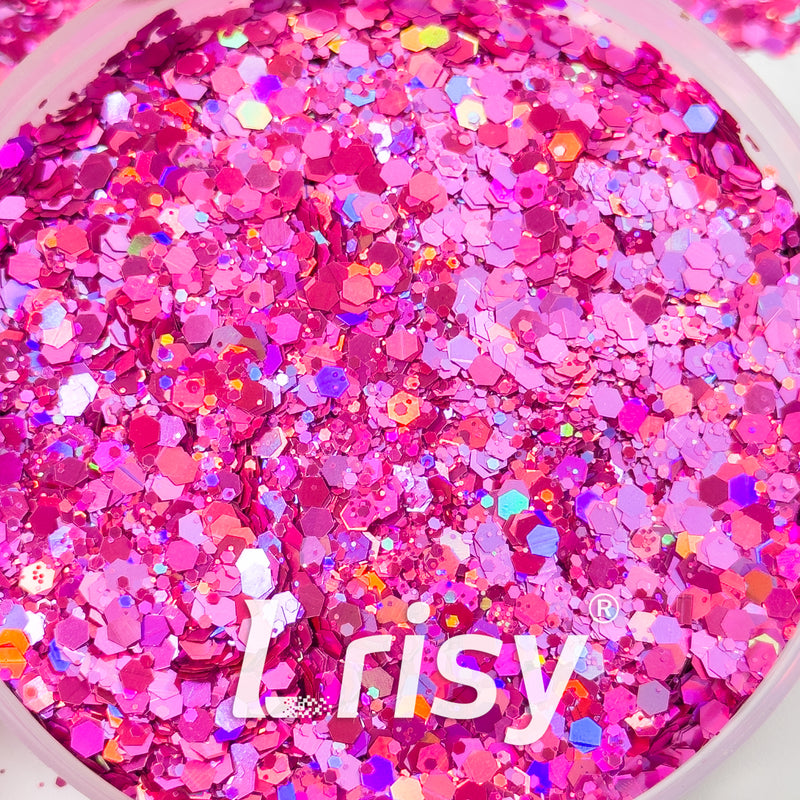 General Mixed Holographic Magenta Glitter Hexagon Shaped 1615