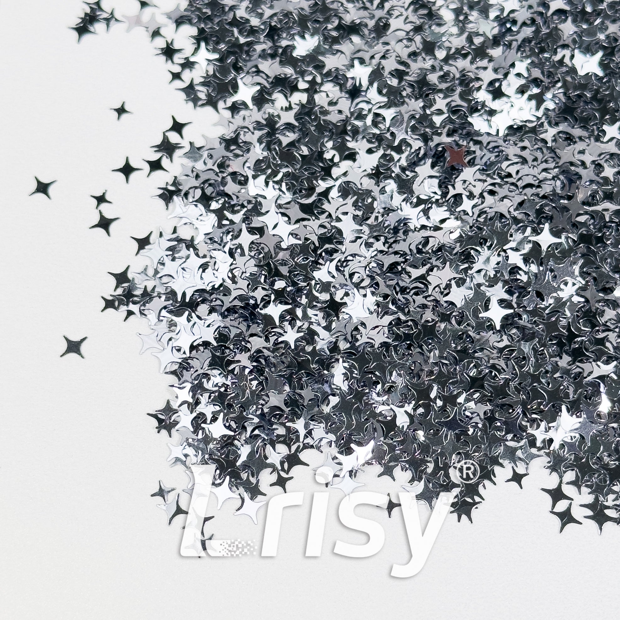 3/4/5mm Four Pointed Star Mixed Traffic Grey Glitter B01002