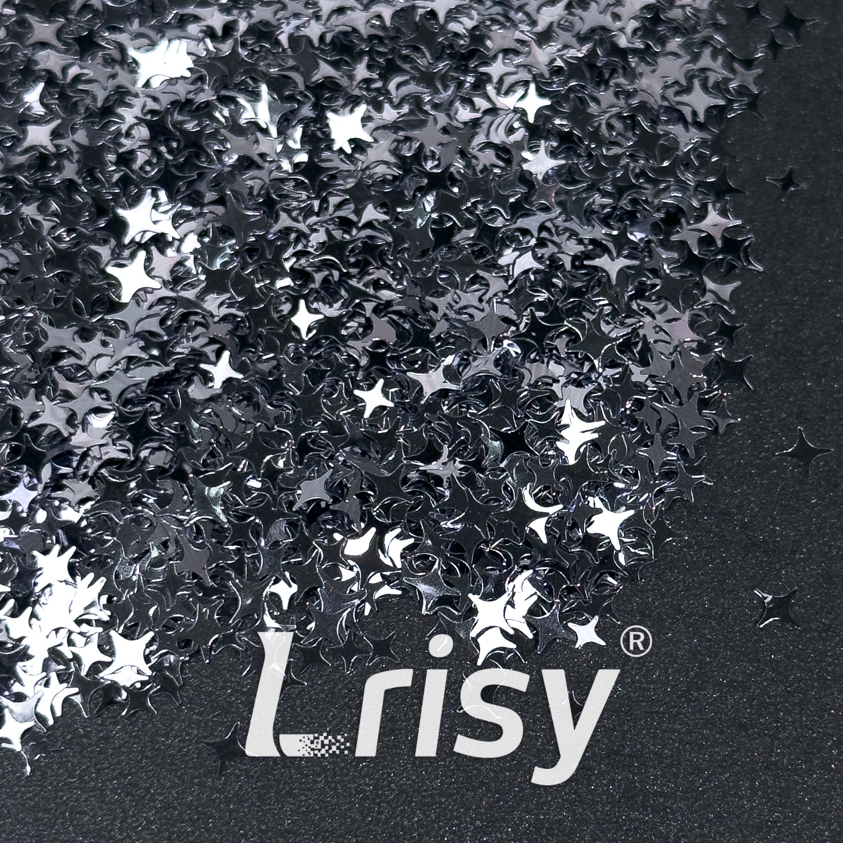 3/4/5mm Four Pointed Star Mixed Traffic Grey Glitter B01002