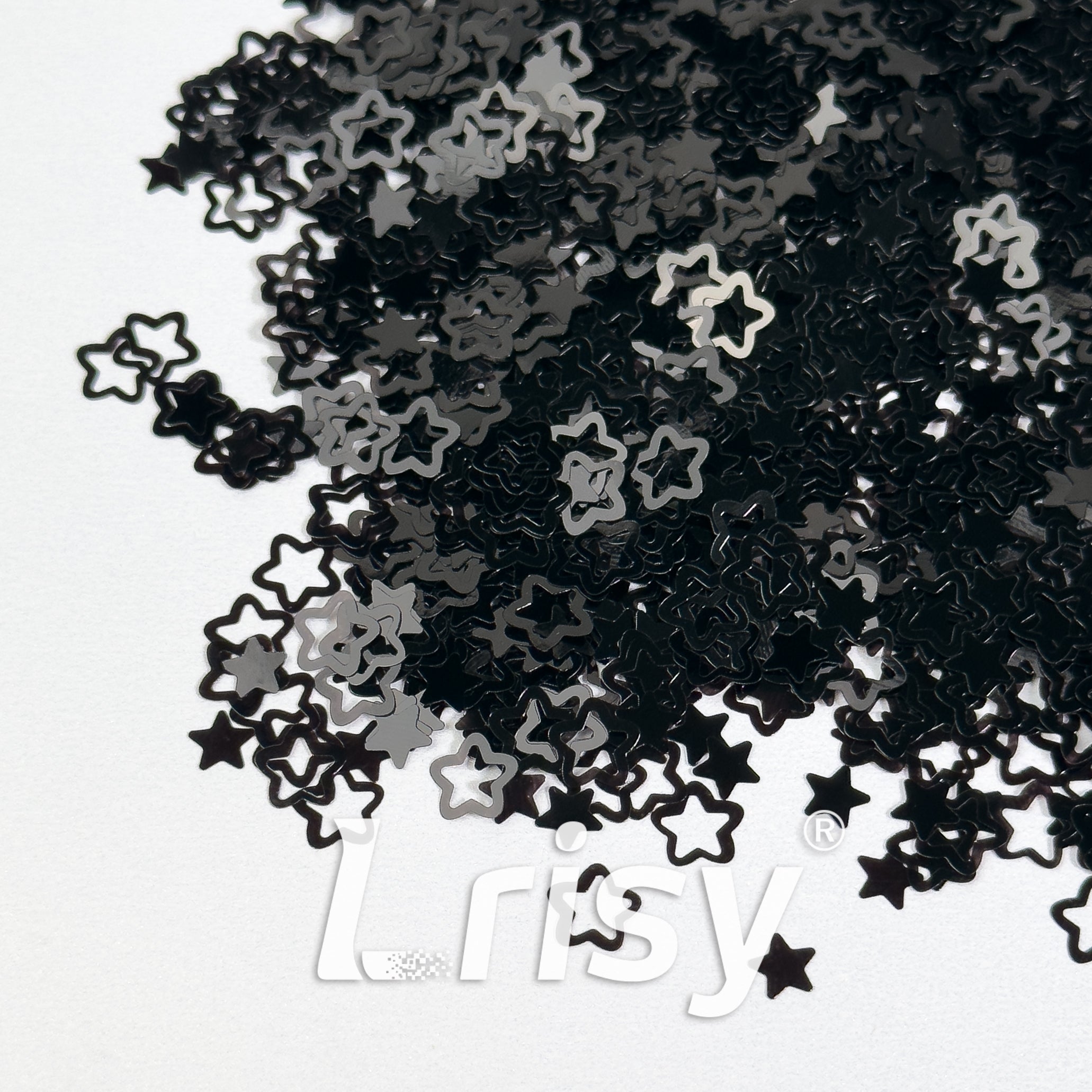 6mm Rounded Hollow Out Star Shaped Black Glitter B01000