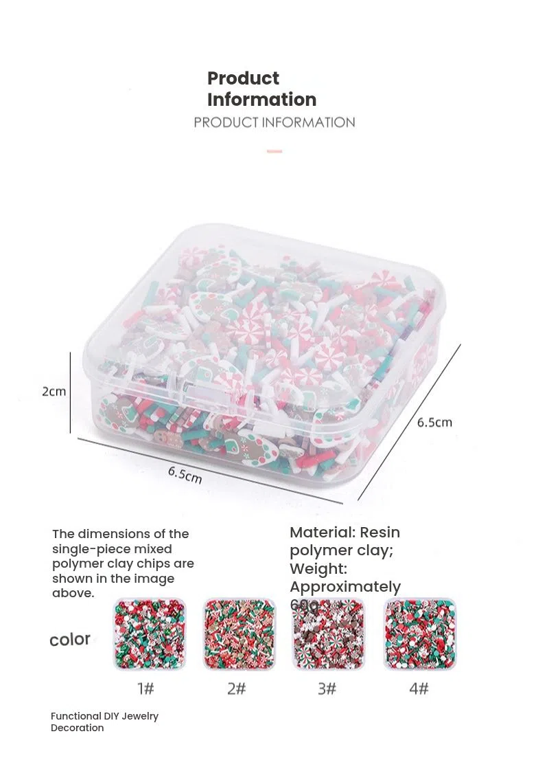 60g Polymer Clay Slices Set Slime Charms- 4 Styles (Pearl Christmas, Gingerbread, Snowflake, Snowman) in Plastic Storage Box for DIY Crafts