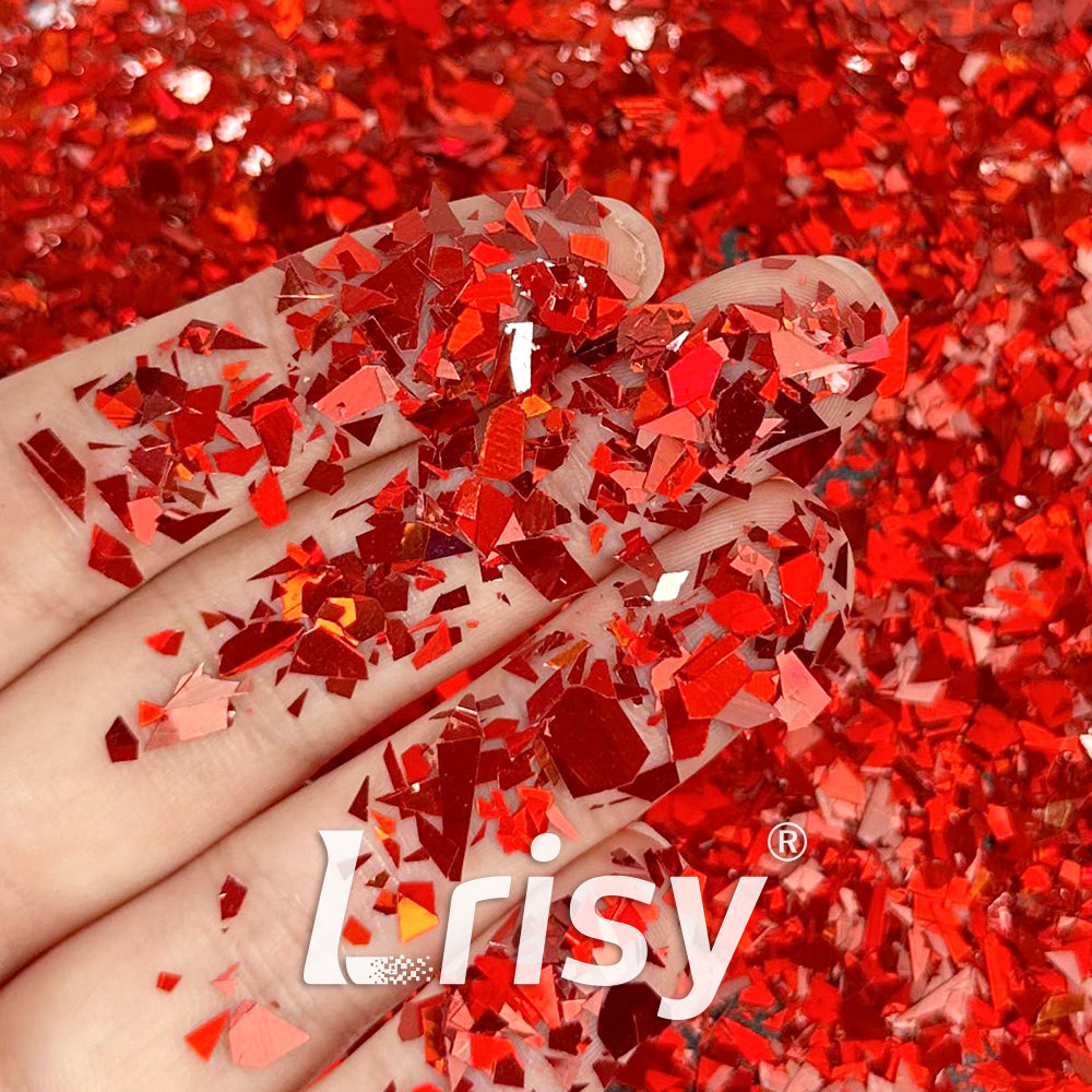 Holographic Red Cellophane Glitter Flakes Holo Shards LB0300 4x4