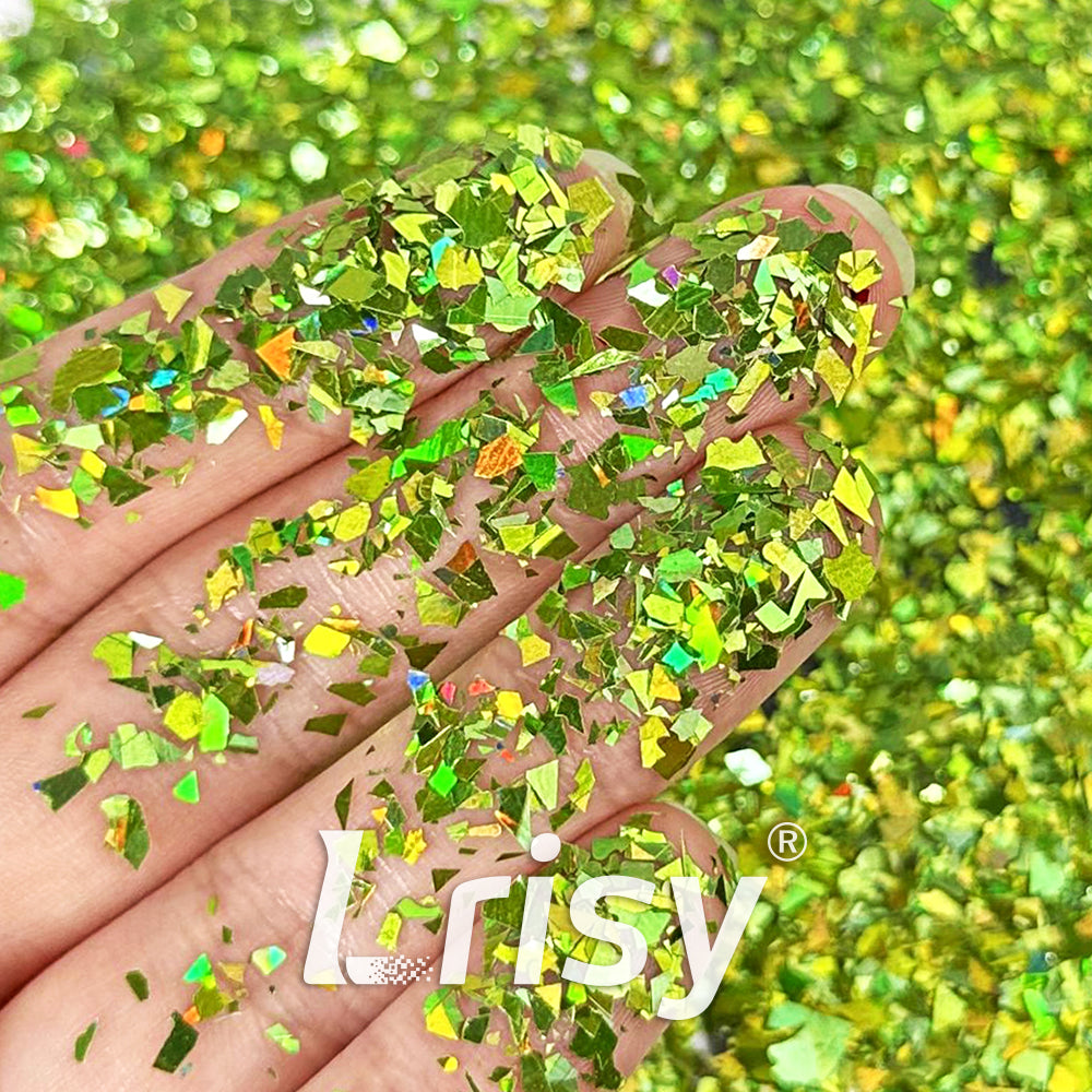 Holographic Light Green Cellophane Glitter Flakes Holo Shards LB0601 4x4