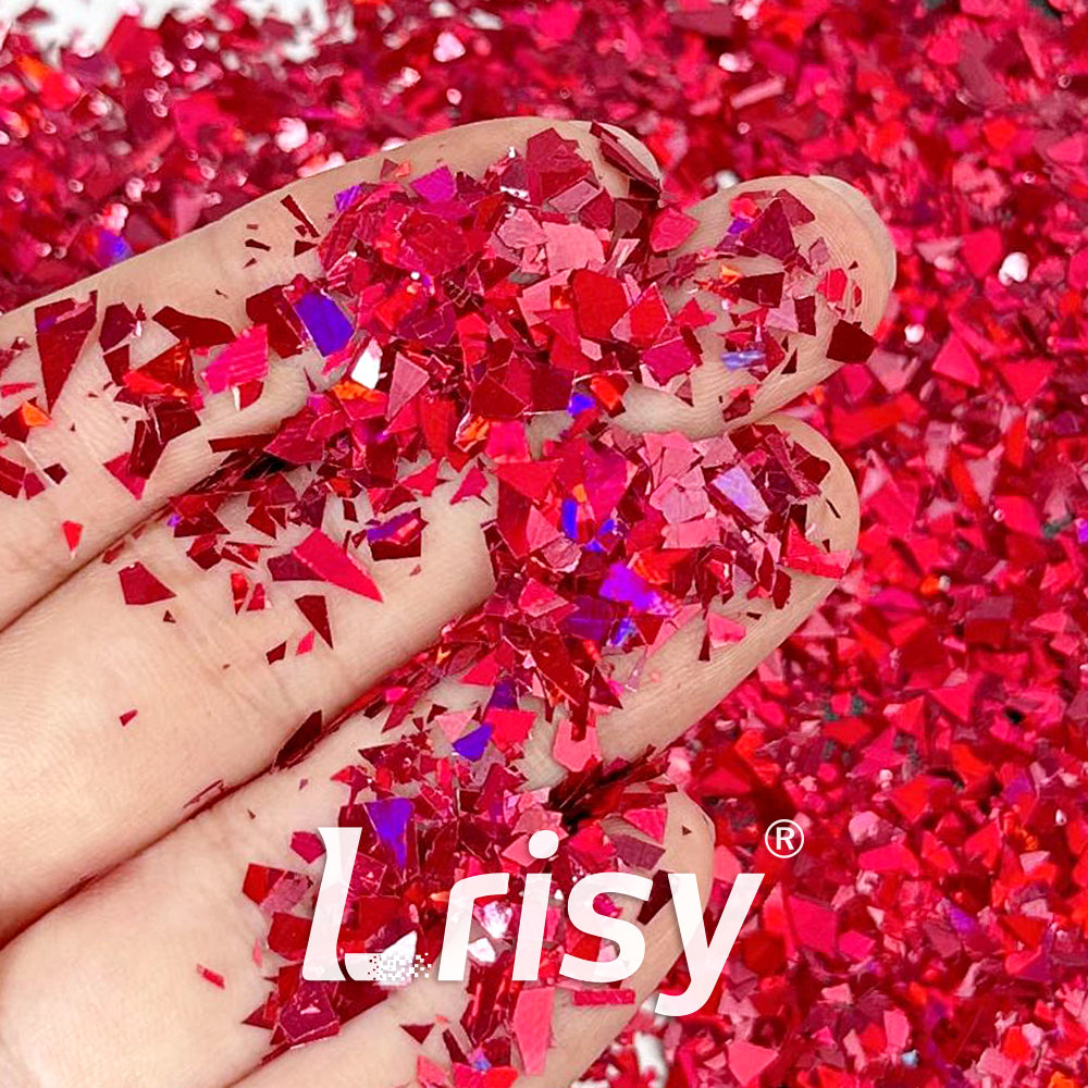 Holographic Rose Red Cellophane Glitter Flakes Holo Shards LB0912 4x4