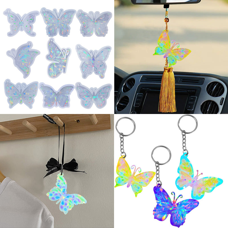 Pack of 9 Holographic Butterfly Jewelry Pendant Silicone Resin Mold 9Pcs