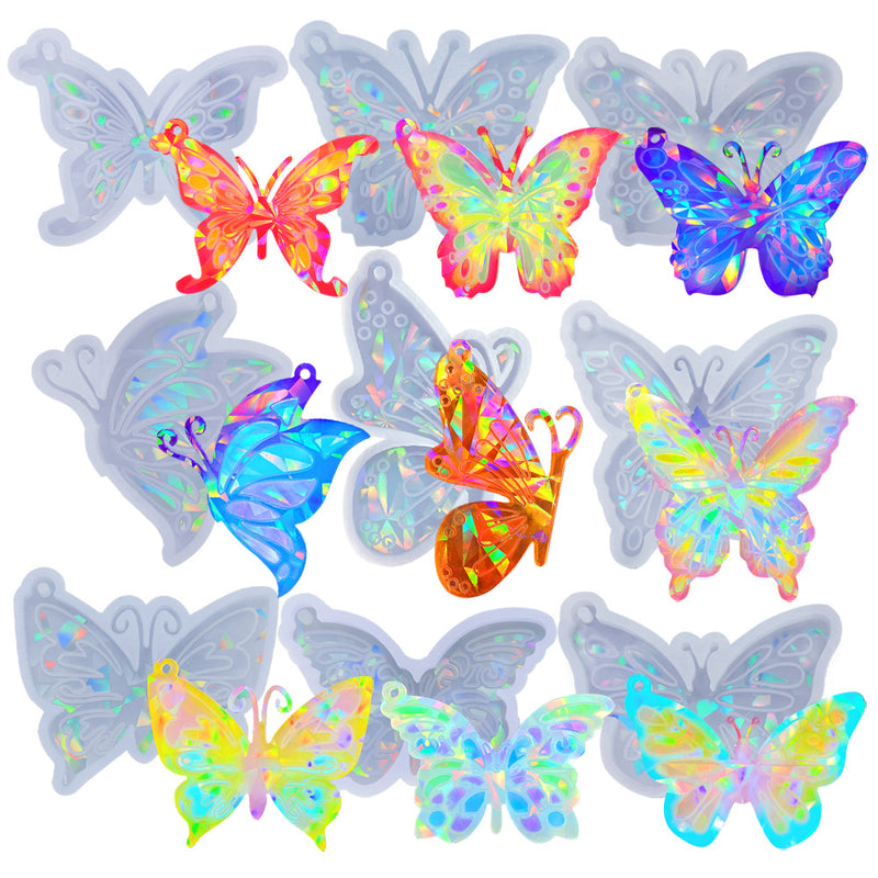 Pack of 9 Holographic Butterfly Jewelry Pendant Silicone Resin Mold 9Pcs