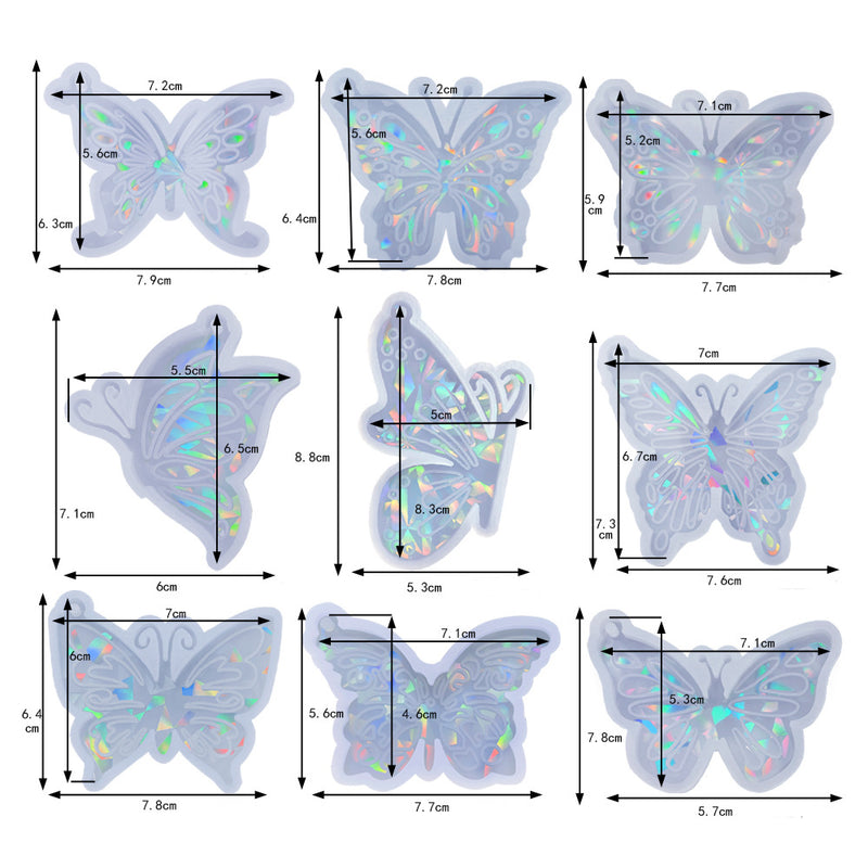 Pack of 9 Holographic Butterfly Jewelry Pendant Silicone Resin Mold 9Pcs