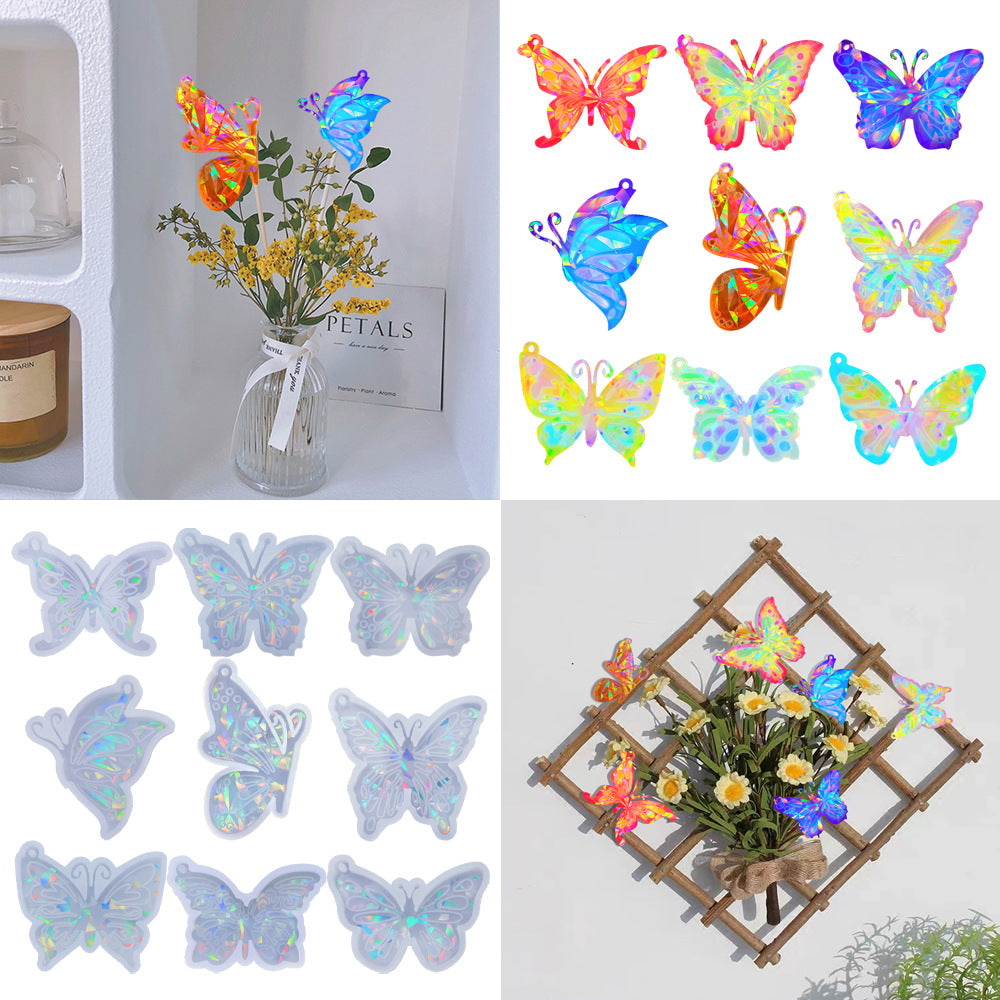 Pack of 9 Holographic Butterfly Jewelry Pendant Silicone Resin Mold 9Pcs