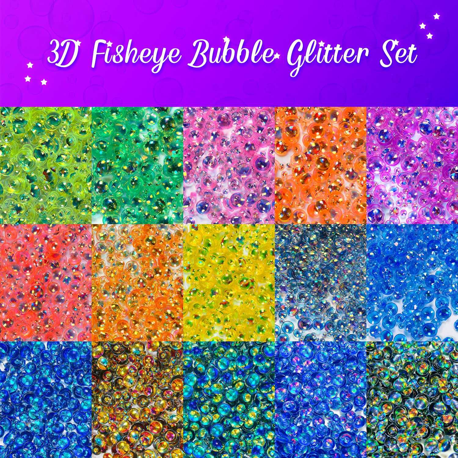 PG 3D Fisheye Bubble Glitter Set 15 Colors