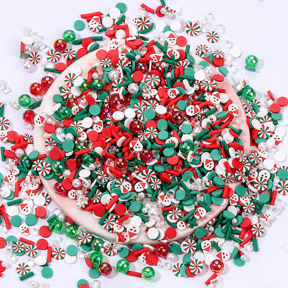 60g Polymer Clay Slices Set Slime Charms- 4 Styles (Pearl Christmas, Gingerbread, Snowflake, Snowman) in Plastic Storage Box for DIY Crafts