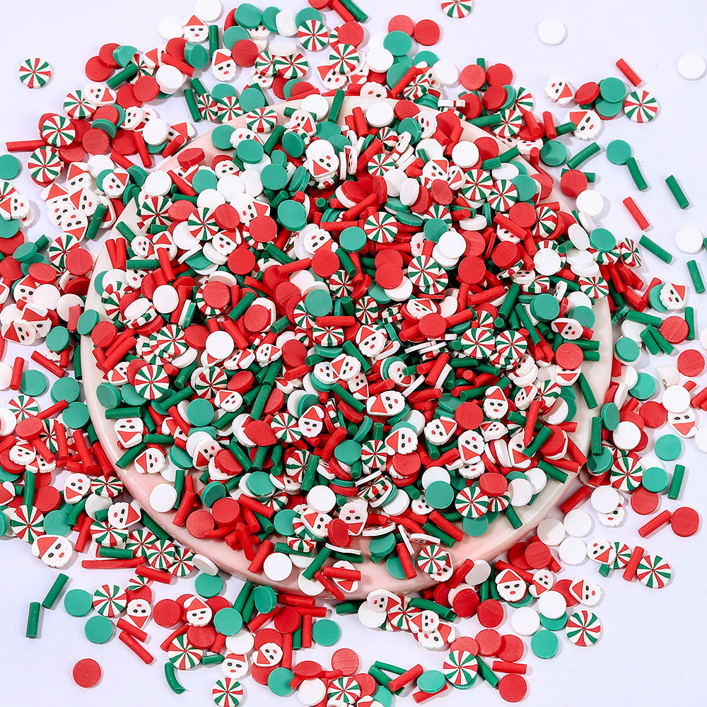 60g Polymer Clay Slices Set Slime Charms- 4 Styles (Pearl Christmas, Gingerbread, Snowflake, Snowman) in Plastic Storage Box for DIY Crafts