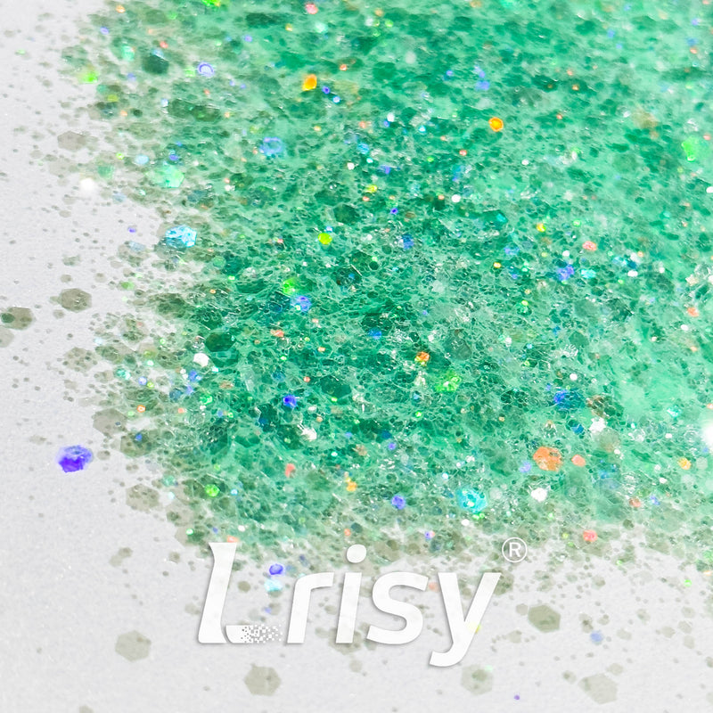 General Mixed Translucent Holographic Green Glitter Hexagon Shaped WT01