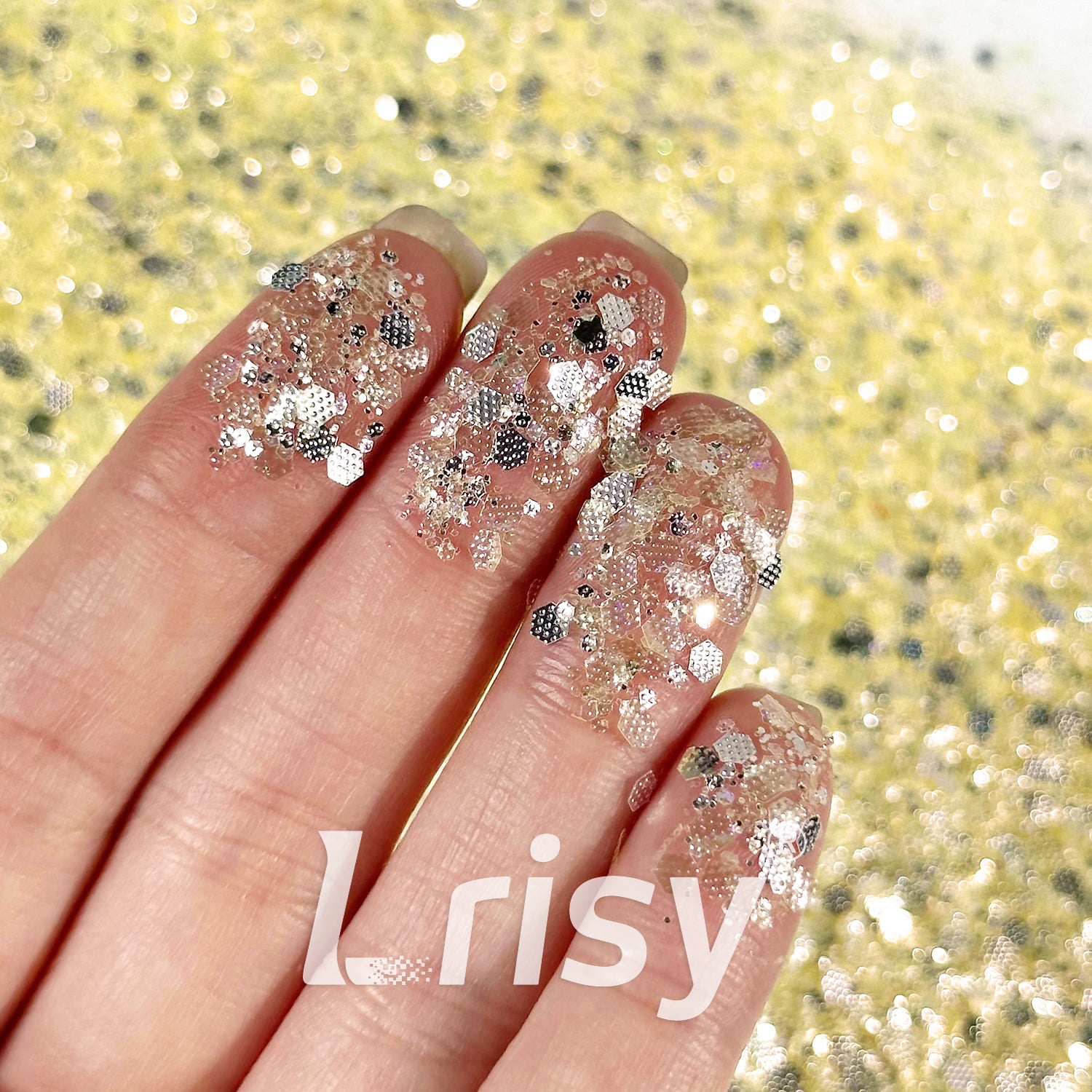 General Mixed Embossing Egg Yellow Iridescent Hexagon Shape Glitter YT10