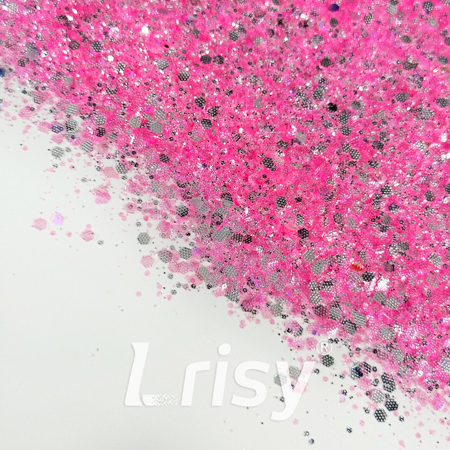 General Mixed Embossing Barbie Rose Pink Iridescent Hexagon Shape Glitter YT07