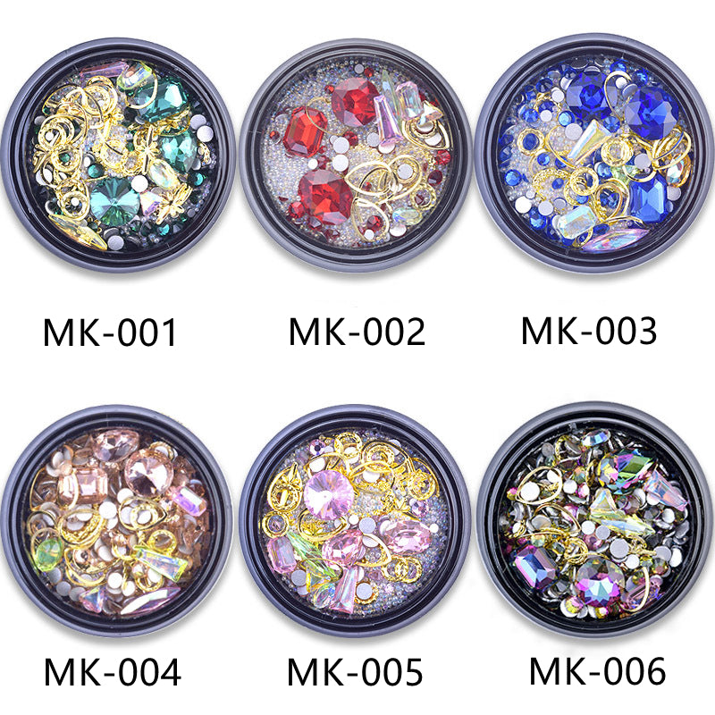 Nail Art Charms Crystal Glass Diamond Fairy Beads Metal Jewels Special Mix MK-002