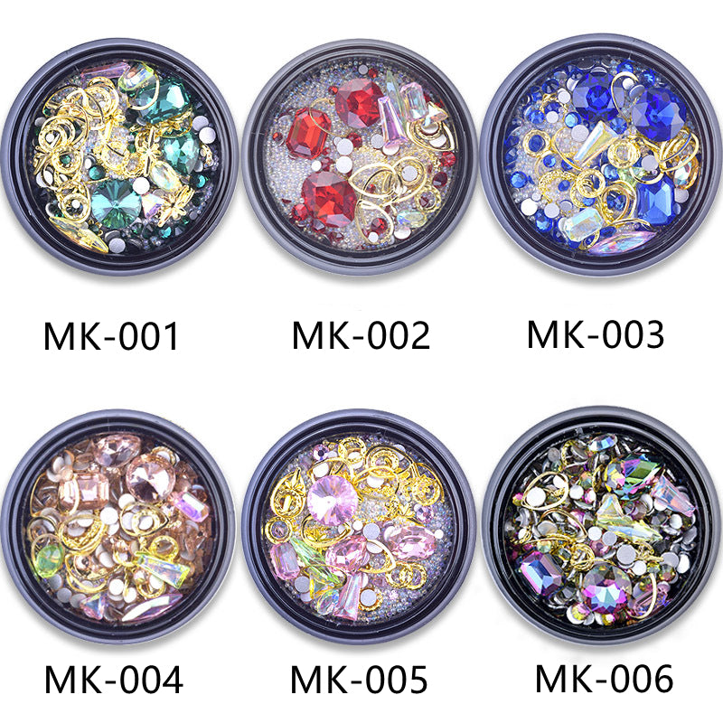 Nail Art Charms Crystal Glass Diamond Fairy Beads Metal Jewels Special Mix MK-006