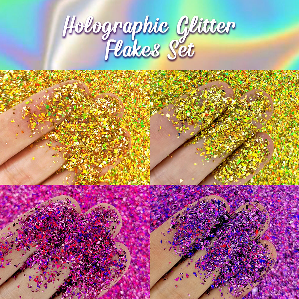 Lrisy 16 Colors Holographic Glitter Holo Shards (Flakes) Set/Kits (Total 160g)
