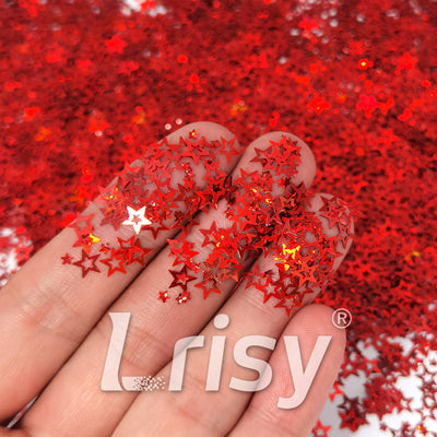 6mm Holographic Red Hollow Out Star Shaped Glitter LB0300