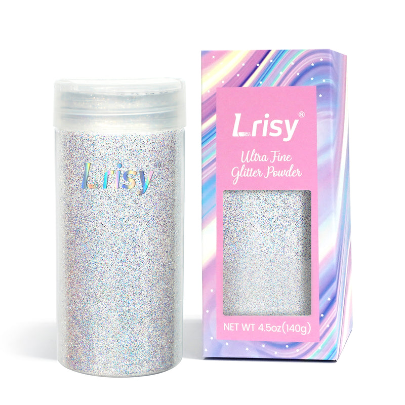 Lrisy Iridescent High Brightness Extra Fine Glitter Powder with Shaker Lid140g/4.5oz (Ultra Thin Diamond Mirror Silver)