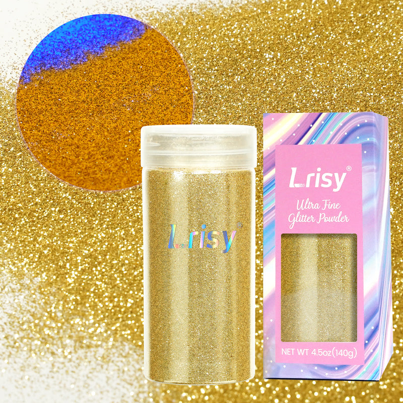 Lrisy Extra Fine Neon Punk Metallic Glitter Powder with Shaker Lid 140g/4.5oz(Punk Luxury Gold)