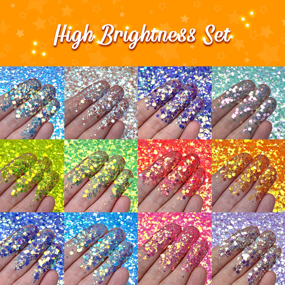 Lrisy High Brightness Glitter Set/Kits 12 Colors (Total 120g)