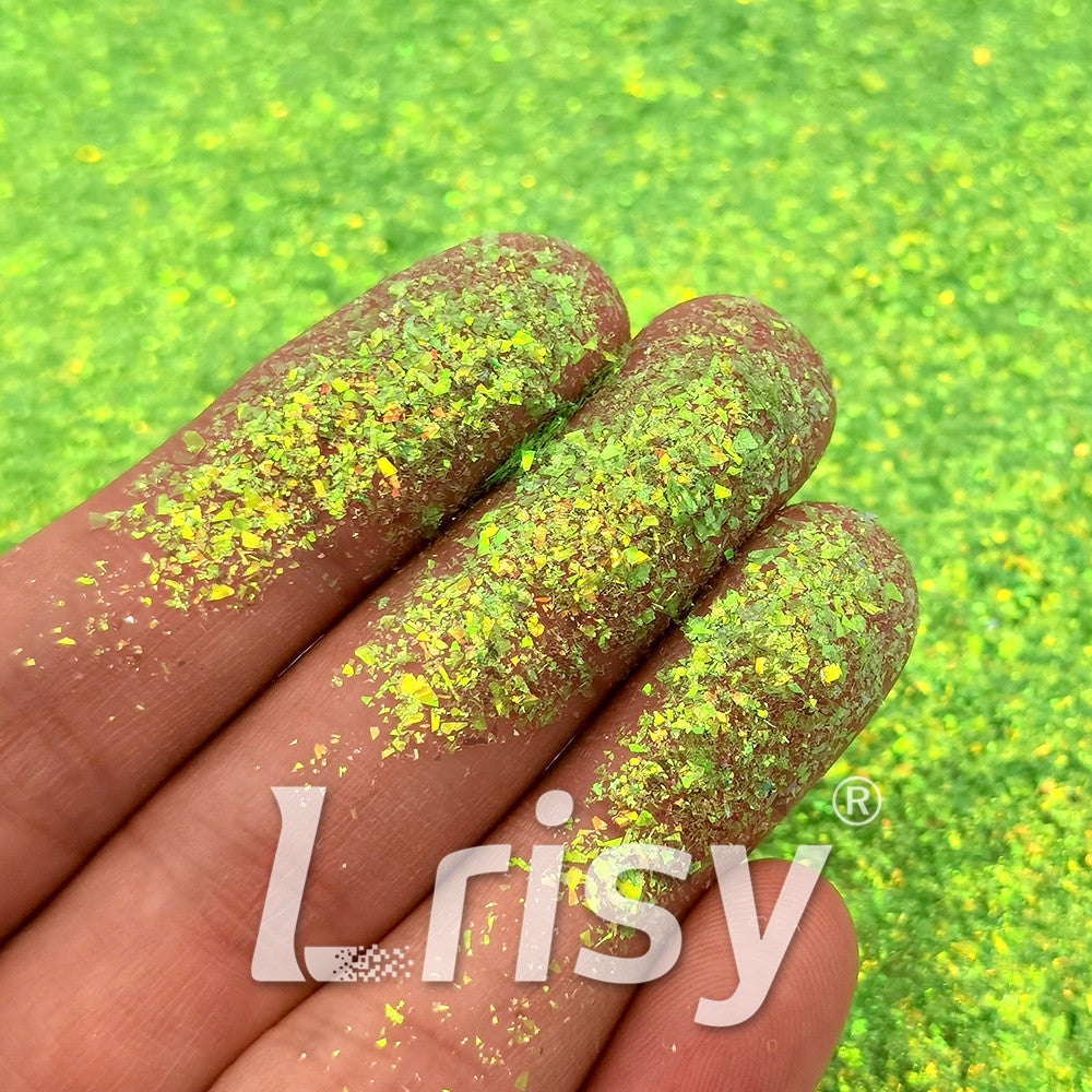 Iridescent Light Green Professional Cosmetic Cellophane Glitter Shards (Flakes) FCH13 2x2