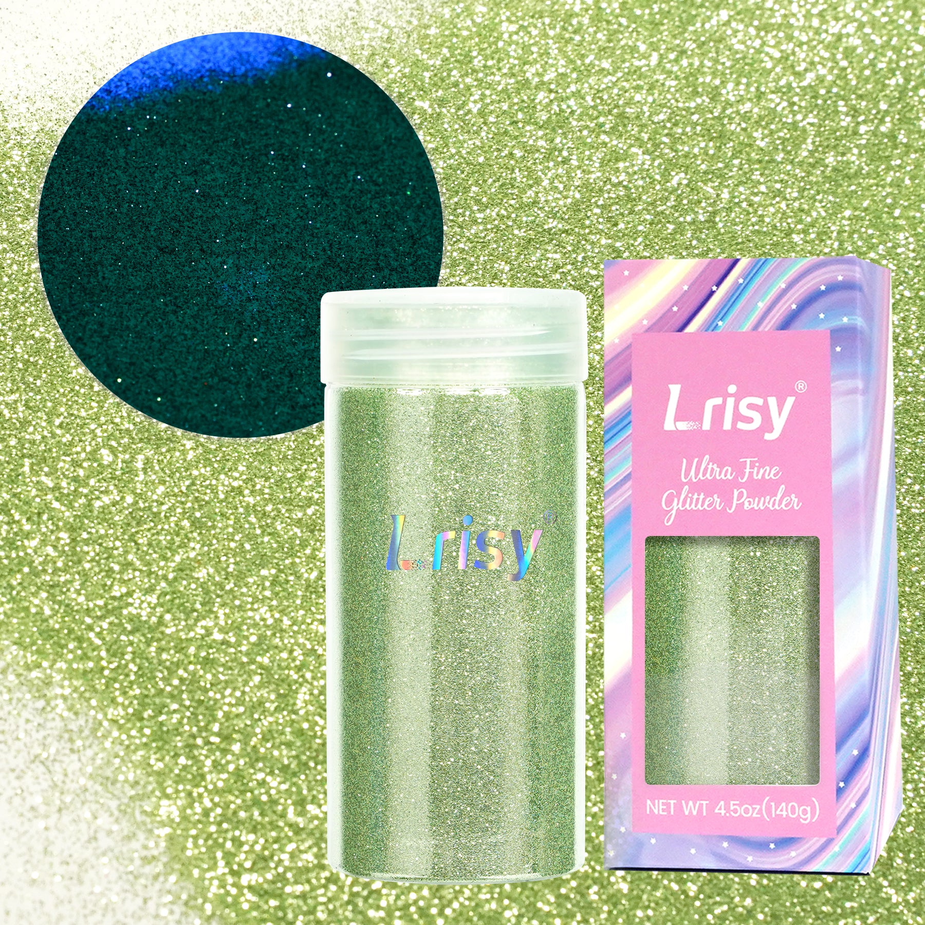 Lrisy Extra Fine Neon Punk Metallic Glitter Powder with Shaker Lid 140g/4.5oz (Punk Matcha Green)