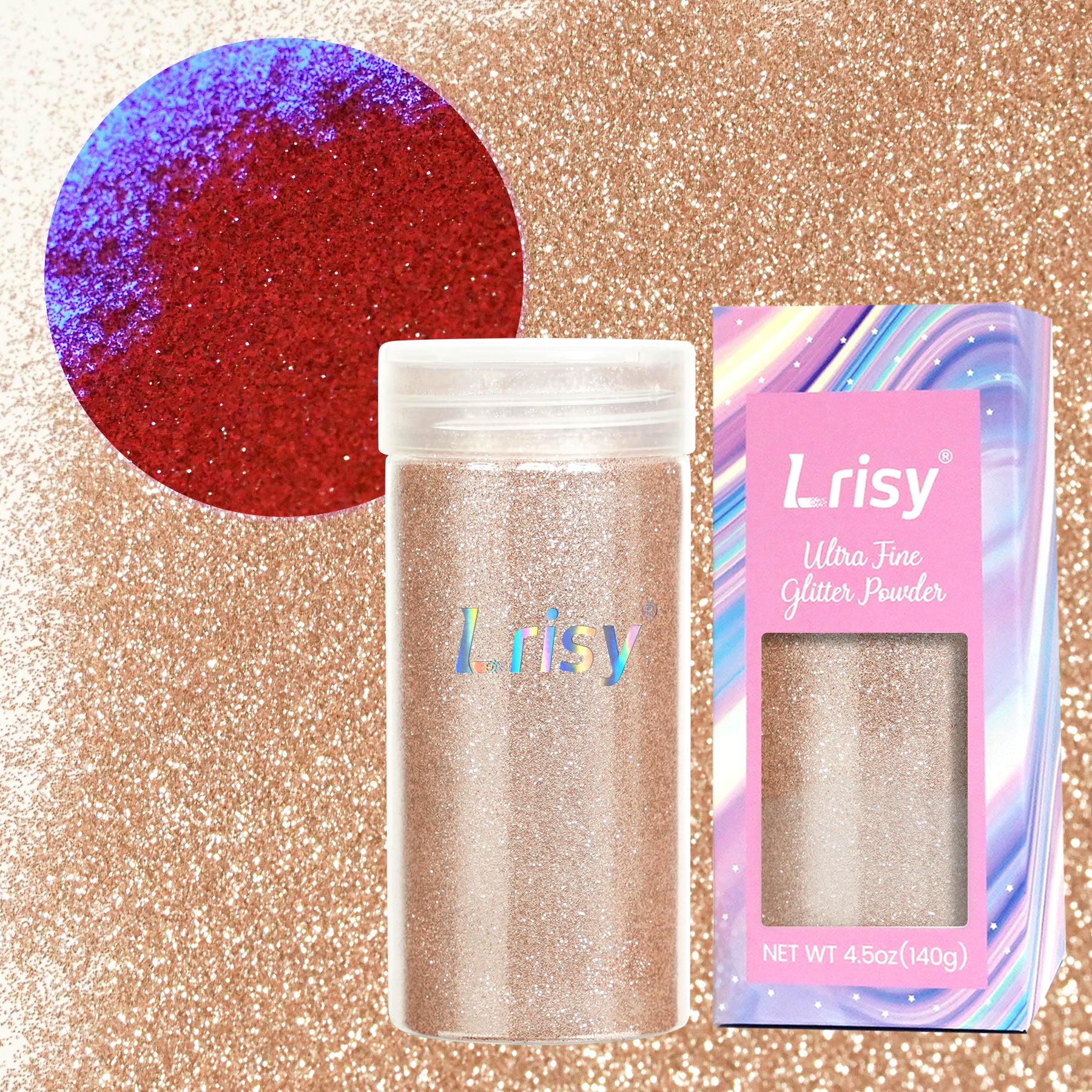 Lrisy Extra Fine Neon Punk Metallic Glitter Powder with Shaker Lid 140g/4.5oz(Punk Bright Rose Gold)