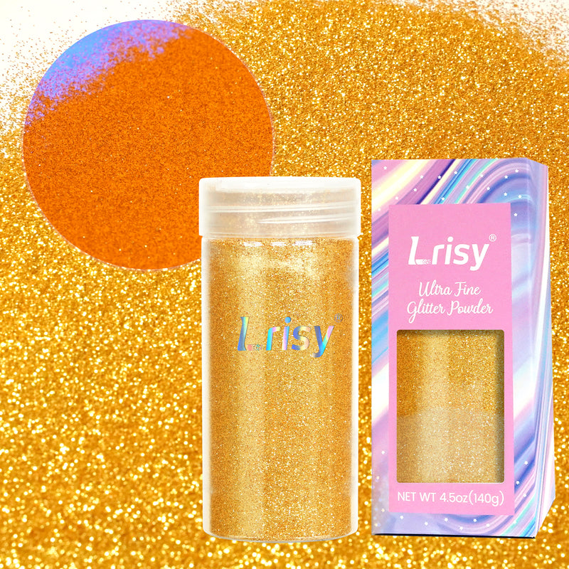 Lrisy Extra Fine Neon Punk Metallic Glitter Powder with Shaker Lid 140g/4.5oz(Punk Orange Gold)