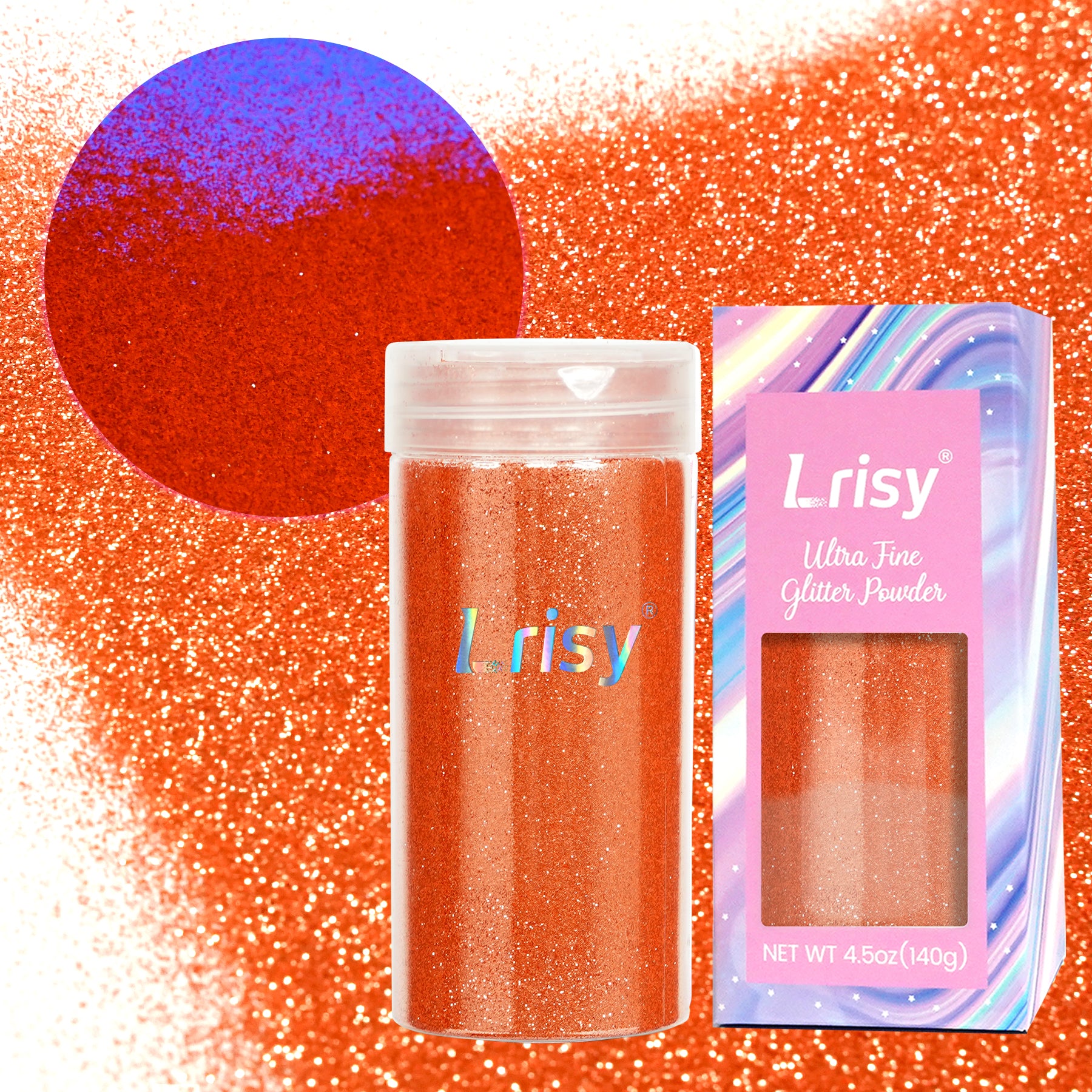 Lrisy Extra Fine Neon Punk Metallic Glitter Powder with Shaker Lid 140g/4.5oz(Punk Orange)