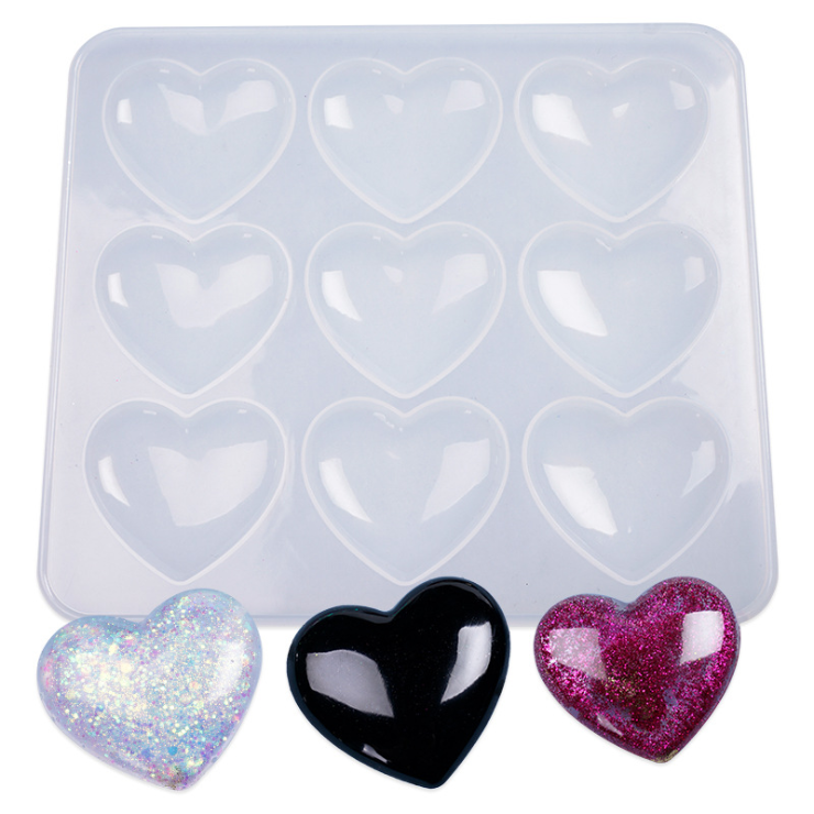 9 Grid Heart Silicone Resin Mold 188x165mm M-LYY-HET001 - GlittersMall