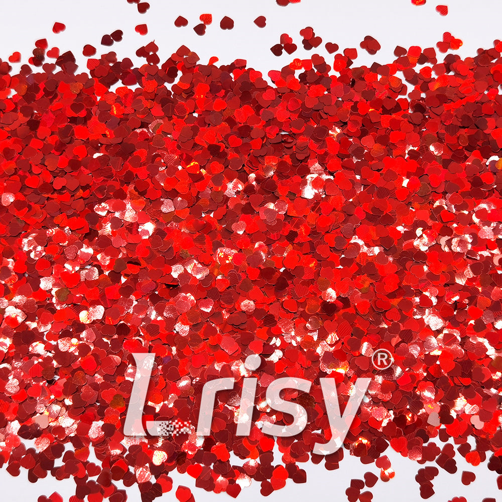 4mm Heart Shapes Laser Red Glitter LB0300