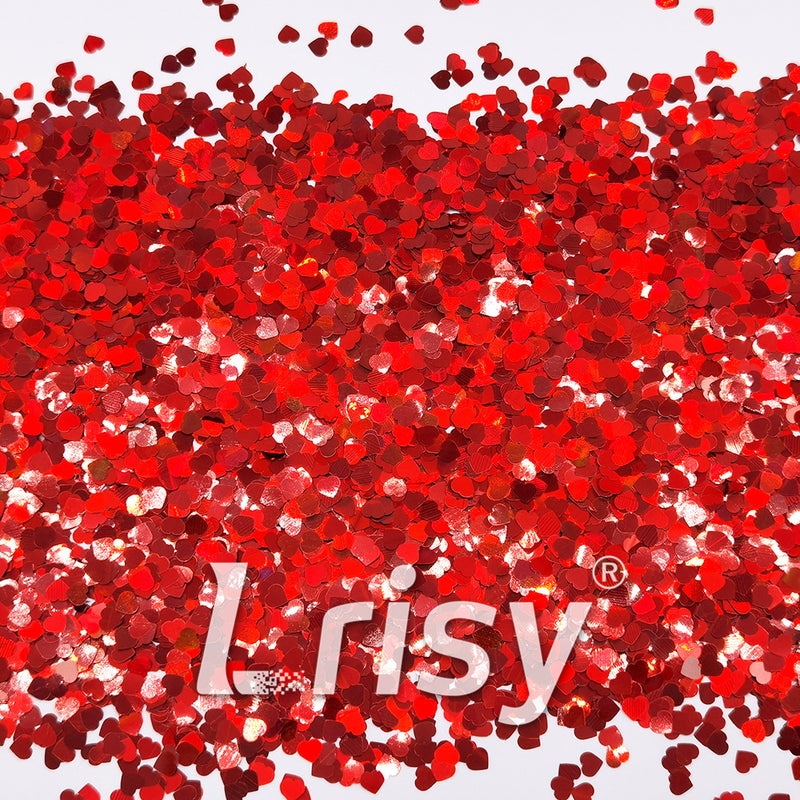 4mm Heart Shapes Laser Red Glitter LB0300