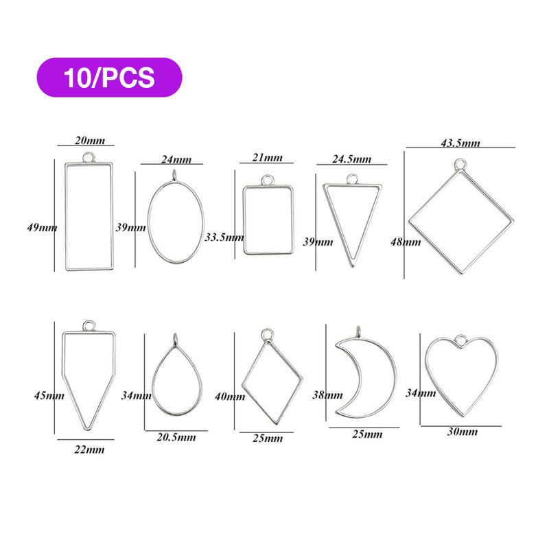 Pack of 10 Silver Geometric Metal Frame, Hollow Bottom Support Pendant Frame