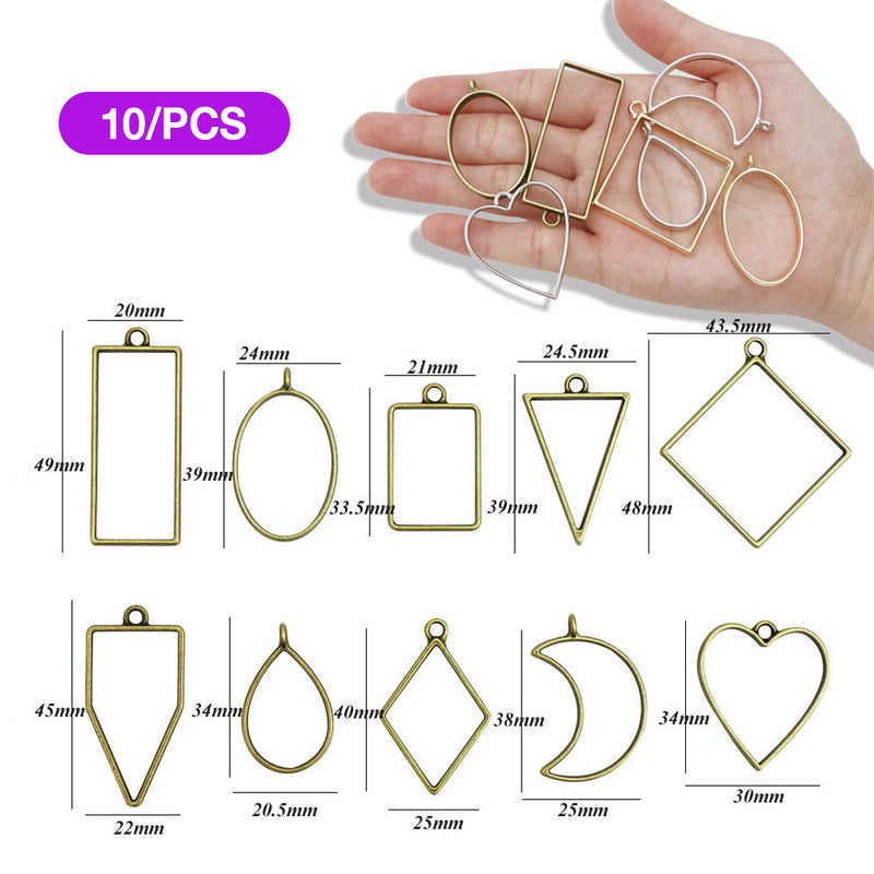 Pack of 10 Golden Geometric Metal Frame, Hollow Bottom Support Pendant Frame