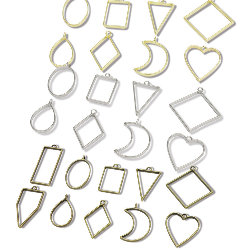 Pack of 10 Golden Geometric Metal Frame, Hollow Bottom Support Pendant Frame