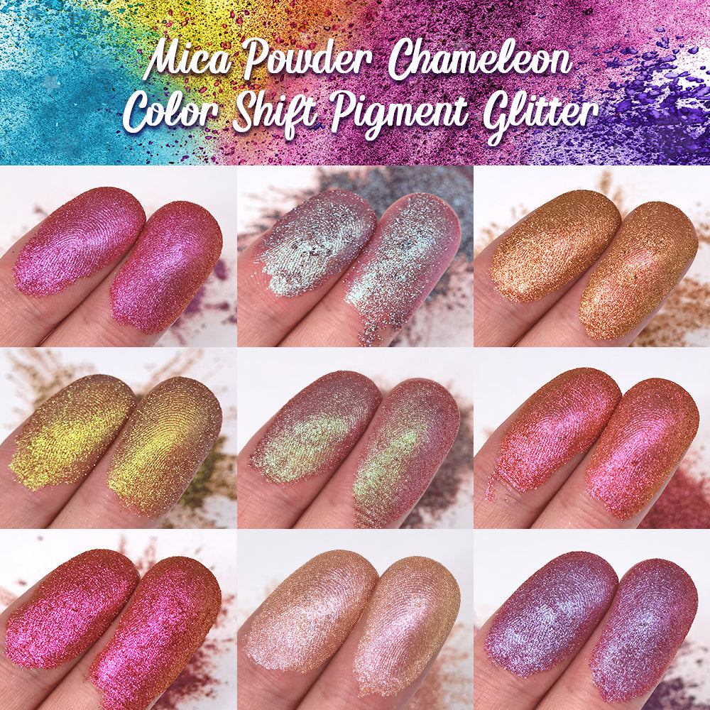 Lrisy Mica Powder Chameleon Color Shift Pigment Glitter Set/Kits 9 Colors