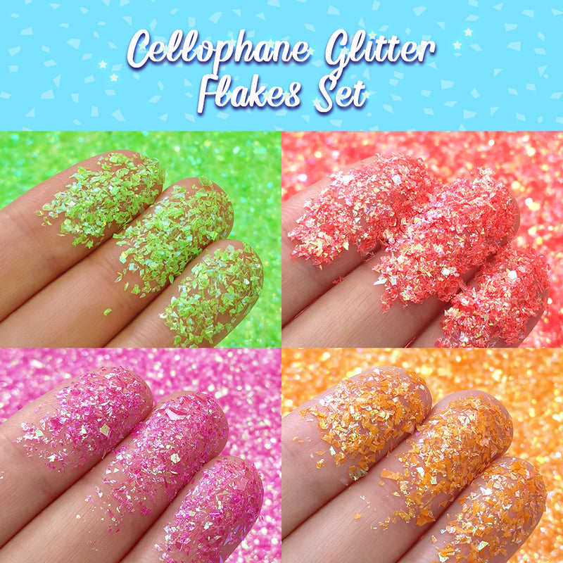 Lrisy Exclusively 28 Colors Iridescent Cellophane Glitter Shards (Flakes) Set/Kits (Total 280g)