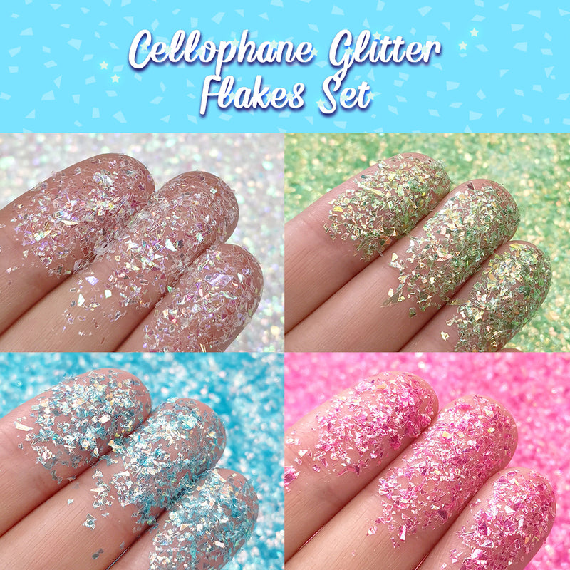 Lrisy Exclusively 28 Colors Iridescent Cellophane Glitter Shards (Flakes) Set/Kits (Total 280g)