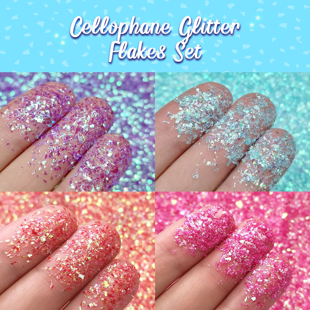 Lrisy Exclusively 28 Colors Iridescent Cellophane Glitter Shards (Flakes) Set/Kits (Total 280g)