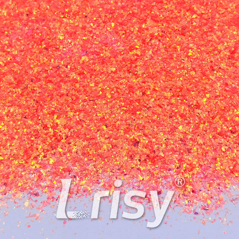 Fluorescent Reddish Orange High Brightness Iridescent Cellophane Glitter Shards (Flakes) FC334 2x2