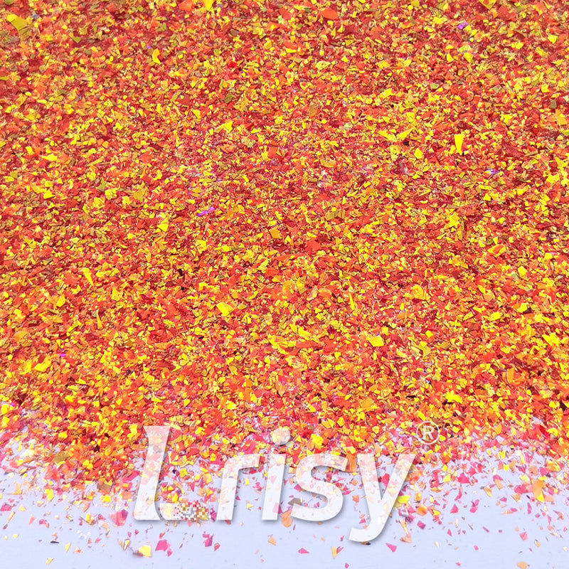 High Brightness Orange Red Iridescent Cellophane Glitter Shards (Flakes) FC338 2x2