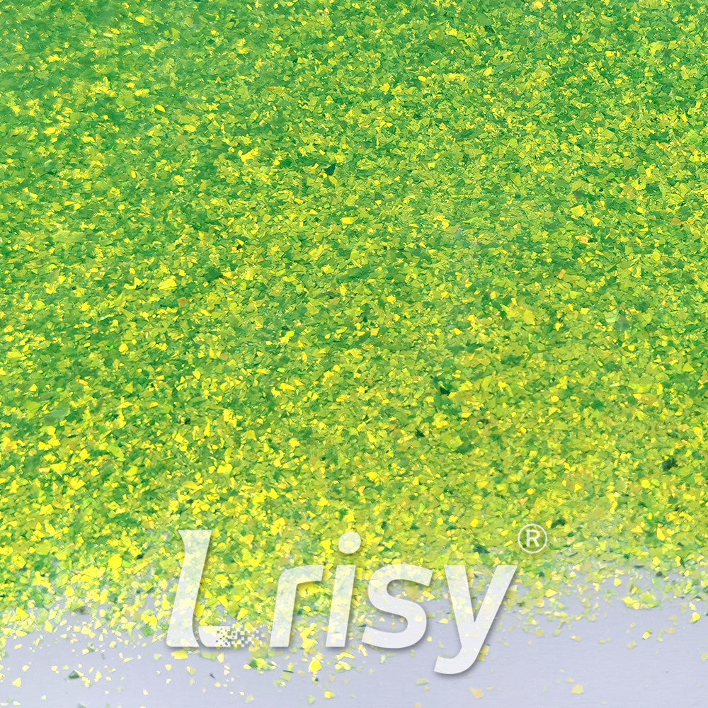 Fluorescent Green High Brightness Iridescent Cellophane Glitter Shards (Flakes) FC333A 2x2