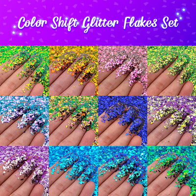 Lrisy Phantom Color Shift Chameleon Glitter Shards (Flakes) Set/Kits 12 Colors (Total 120g)
