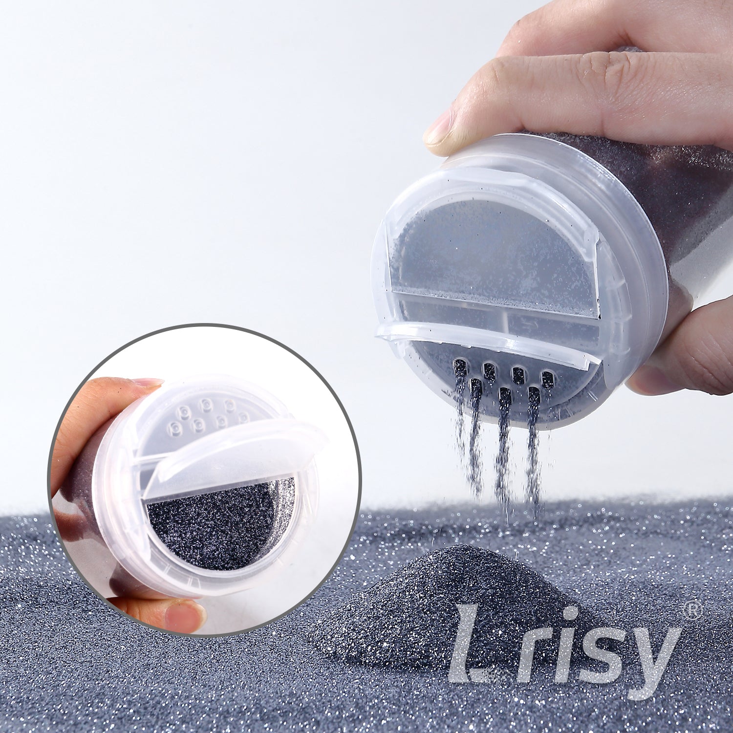 Lrisy Extra Fine Powder Metallic Glitter 140g/4.5oz with Shaker Lid(Extra Thin Traffic Grey/B01002)